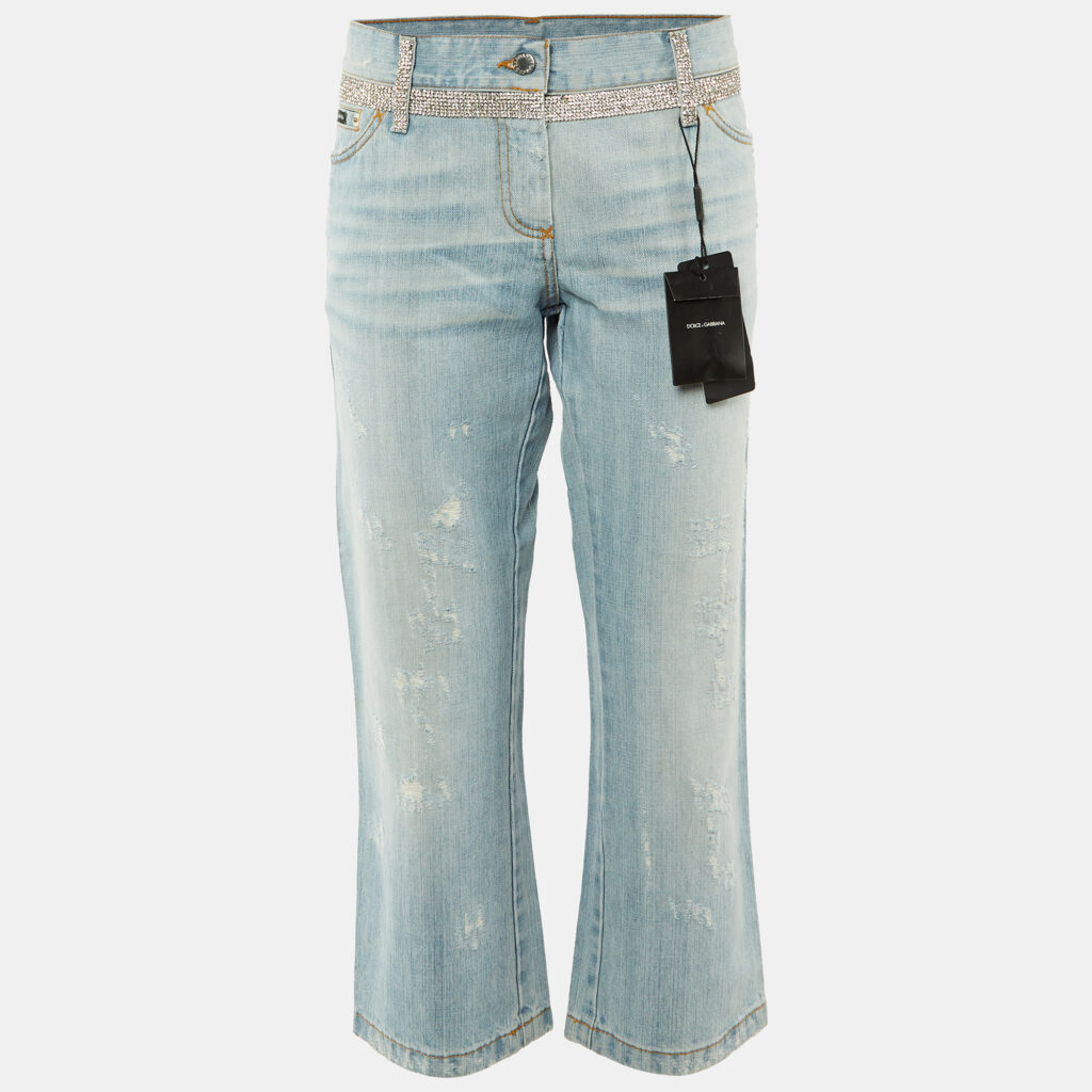 Dolce & Gabbana Blue Distressed Denim Stud Detail Denim L Waist 35" Dolce & Gabbana Blue Distressed Denim Stud Detail Denim L Waist 35"