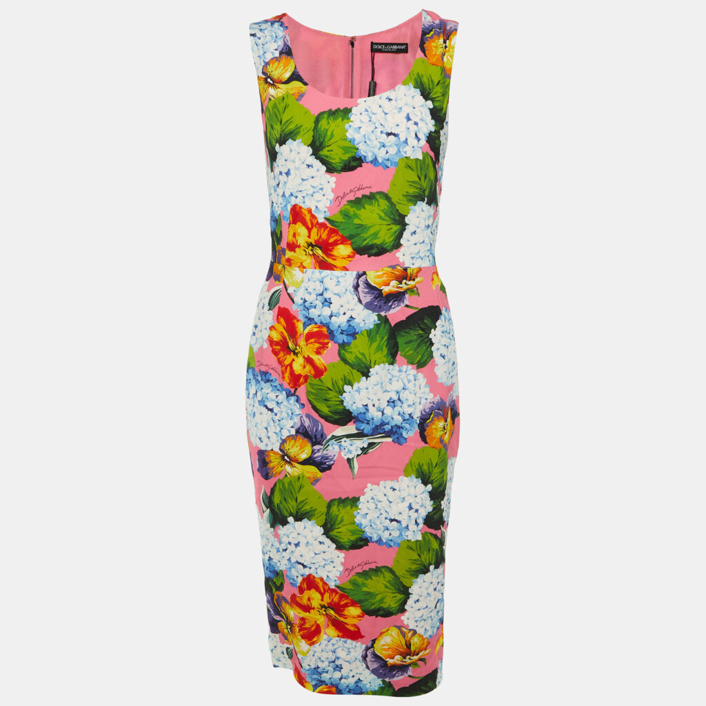 Dolce & Gabbana Pink Floral Print Crepe Sheath Dress M Dolce & Gabbana Pink Floral Print Crepe Sheath Dress M