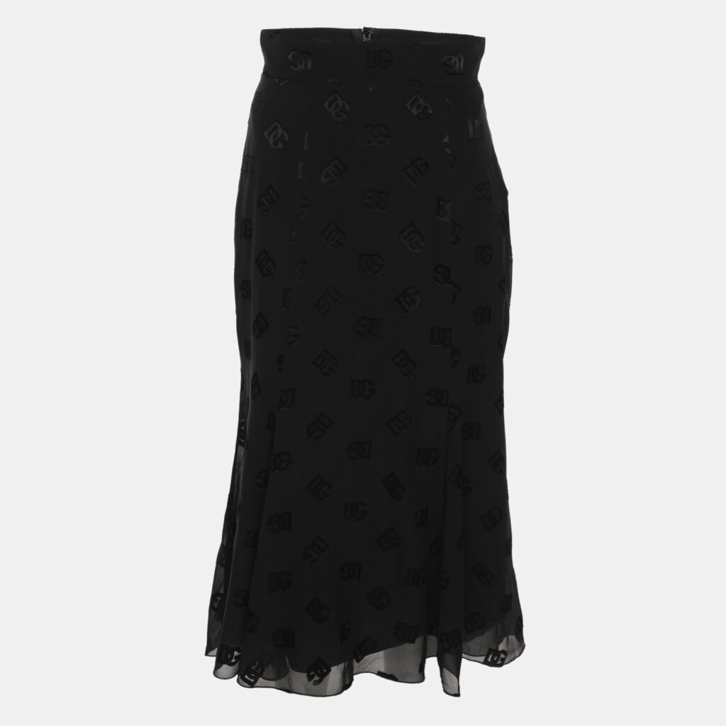Dolce & Gabbana Black Silk Logo Print Midi Skirt S Dolce & Gabbana Black Silk Logo Print Midi Skirt S