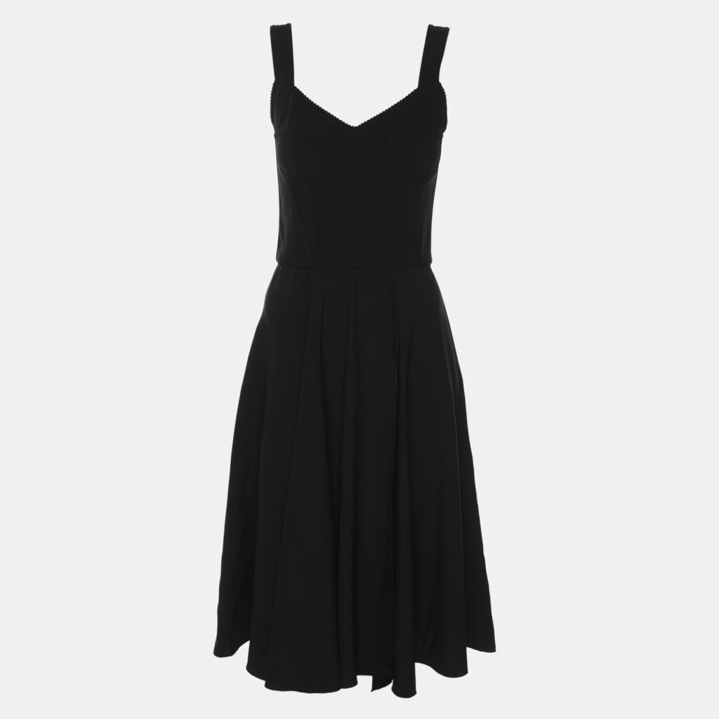 Dolce & Gabbana Black Crepe Shoulder Strap Midi Dress S
