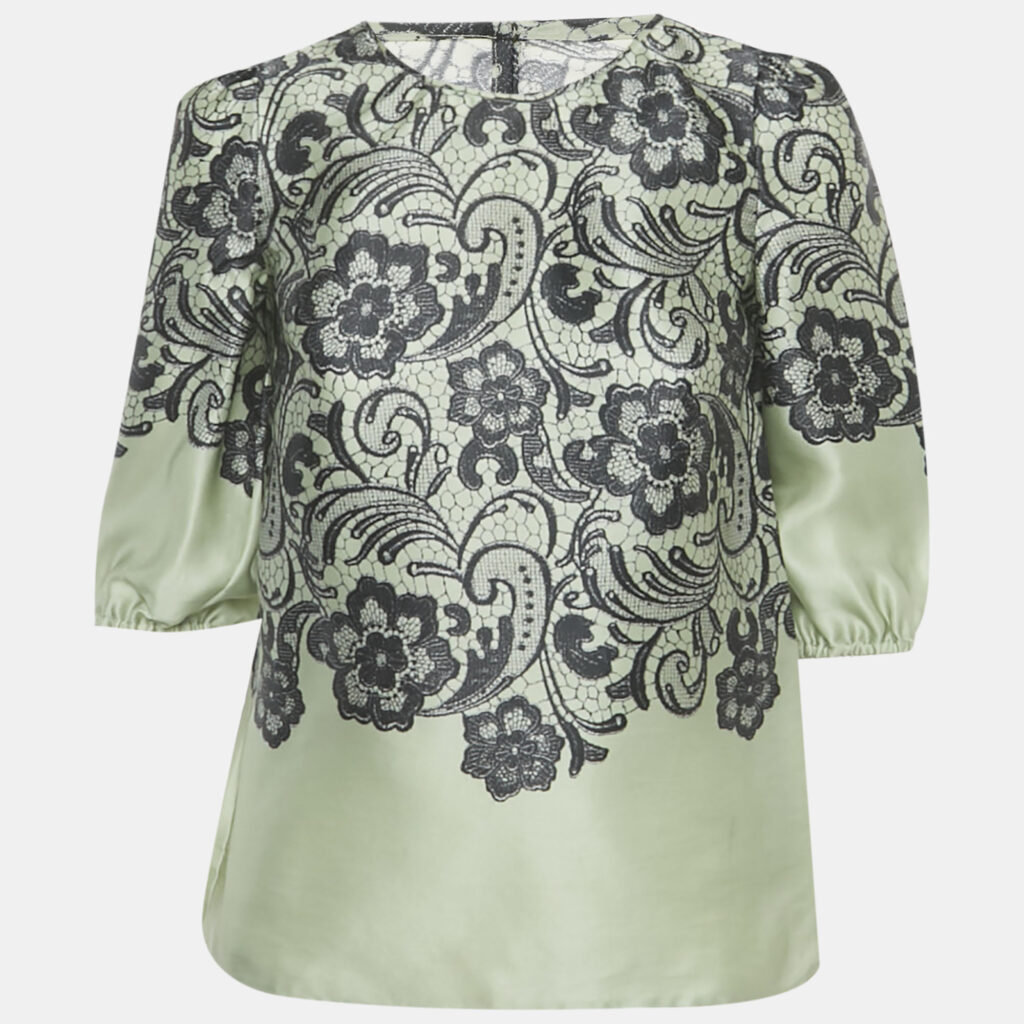 Dolce & Gabbana Green Floral Print Organza Top XS
