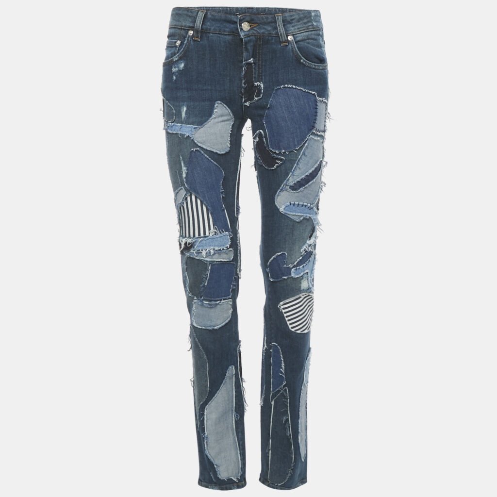 Dolce & Gabbana Blue Patchwork Denim Skinny Jeans S Waist 27"
