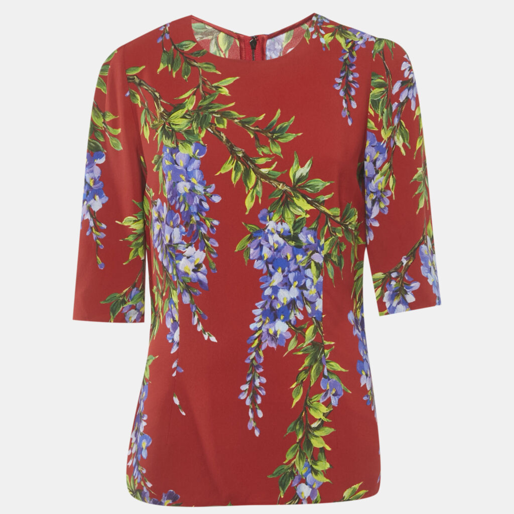 Dolce & Gabbana Red Floral Print Crepe Blouse M Dolce & Gabbana Red Floral Print Crepe Blouse M
