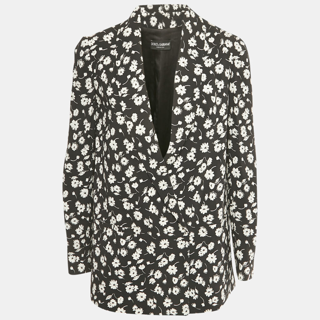 Dolce & Gabbana Black Cady Daisy Print Crepe Blazer S Dolce & Gabbana Black Cady Daisy Print Crepe Blazer S