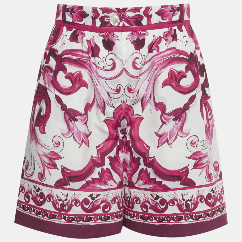 Dolce & Gabbana Pink Majolica Print Poplin Shorts M
