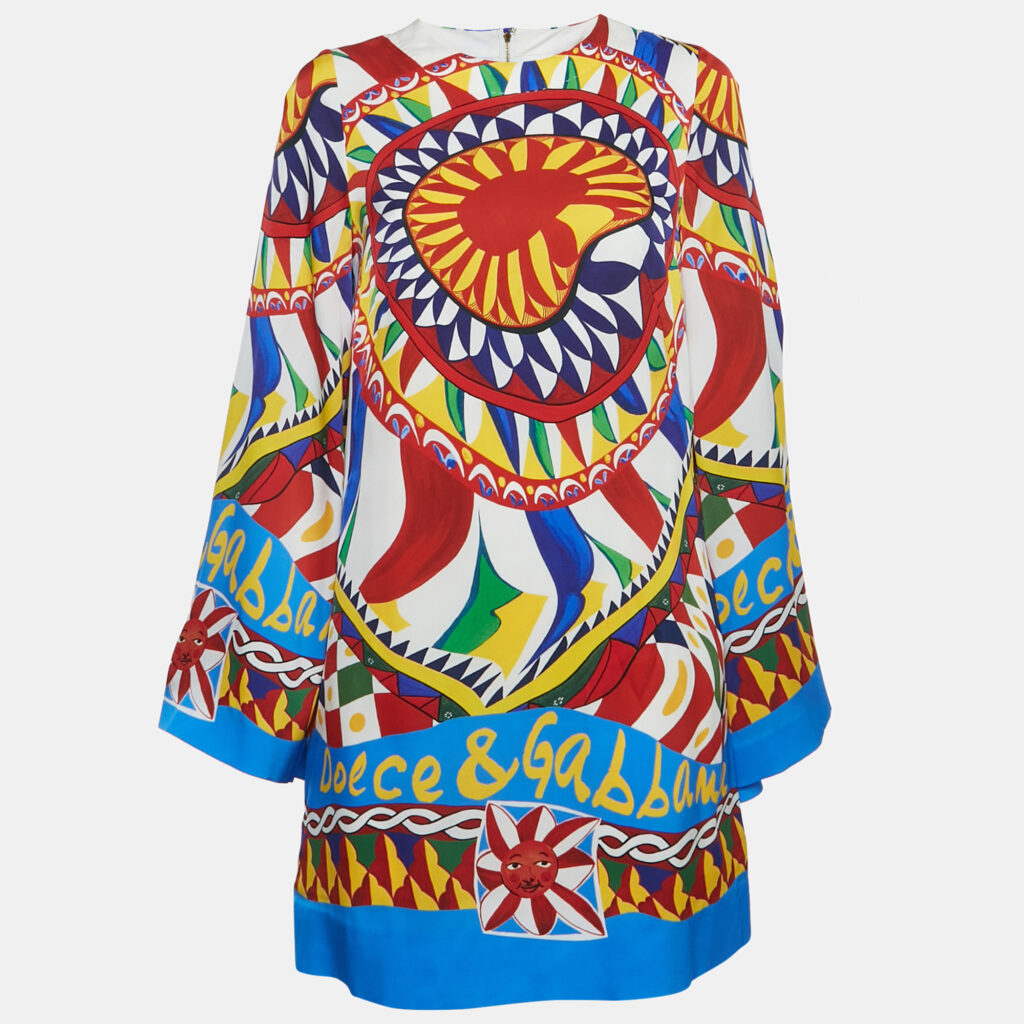 Dolce & Gabbana Multicolor Carretto Print Silk Mini Dress M Dolce & Gabbana Multicolor Carretto Print Silk Mini Dress M