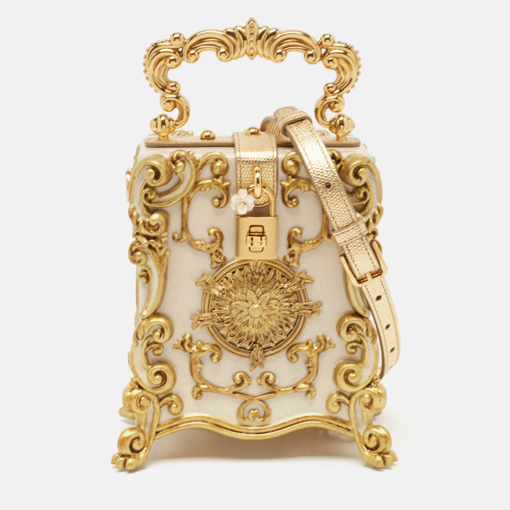 luxury-women-dolcegabbana-new-handbags-p1096954-012-1.jpg Dolce & Gabbana Gold Acrylic and Leather Baroque Dolce Box Top Handle Bag