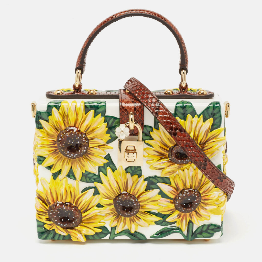 luxury-women-dolcegabbana-new-handbags-p1096996-012-1.jpg Dolce & Gabbana Yellow/Brown Acrylic and Python Trim Sunflower Dolce Box Bag