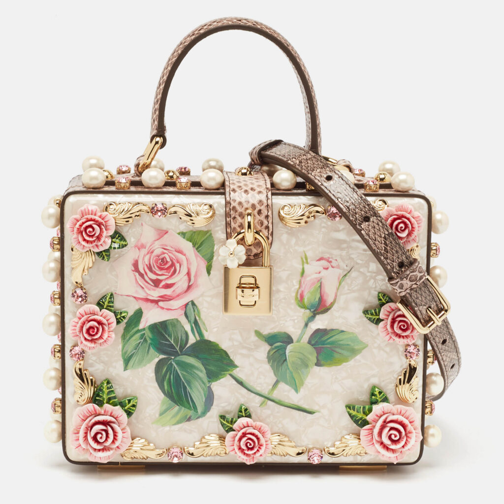 luxury-women-dolcegabbana-new-handbags-p1097016-012-1.jpg Dolce & Gabbana Pink Acrylic and Snakeskin Embellished Mother of Pearl Dolce Box Bag