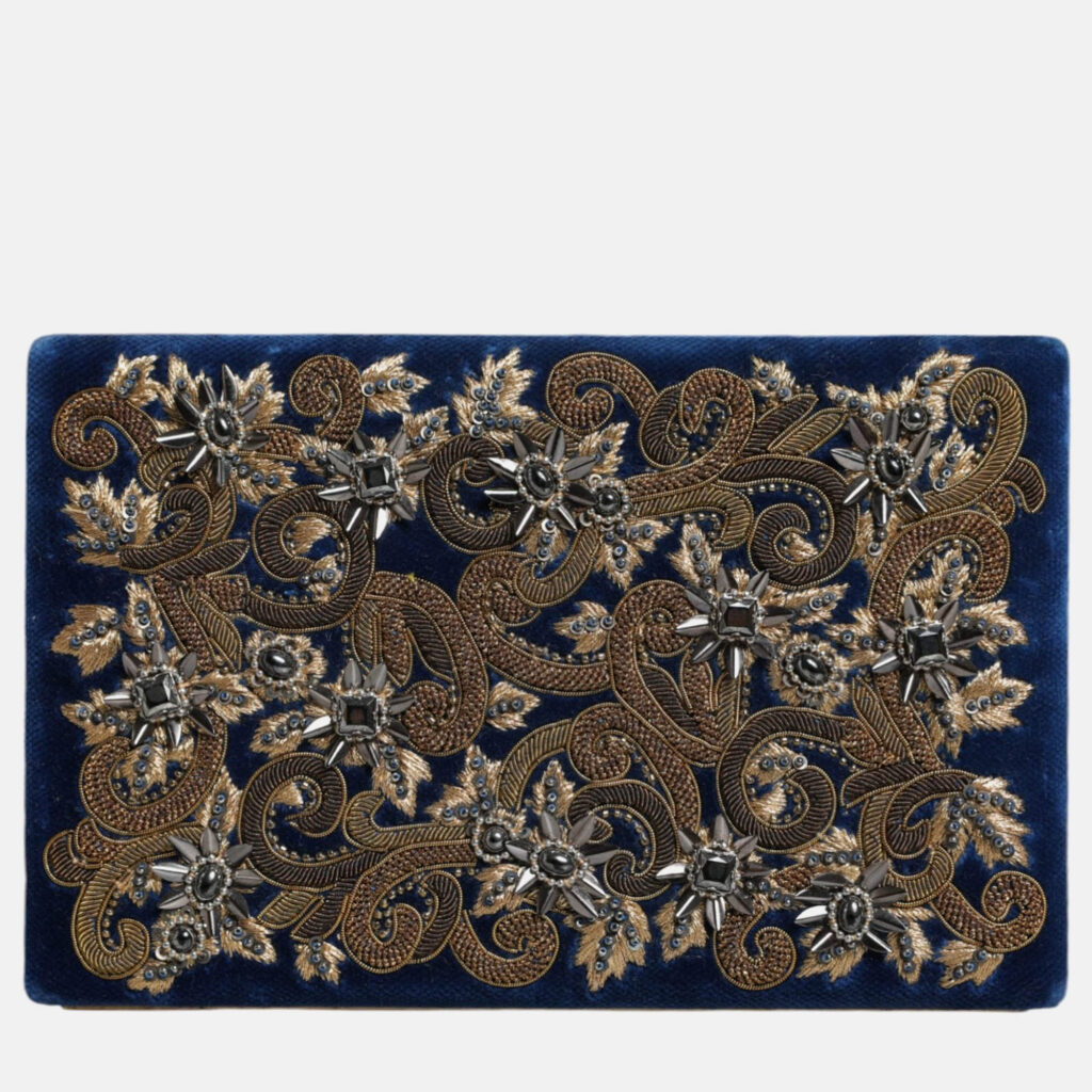Dolce & Gabbana Gold Frame Blue Velvet Clutch Evening Purse Bag Dolce & Gabbana Gold Frame Blue Velvet Clutch Evening Purse Bag