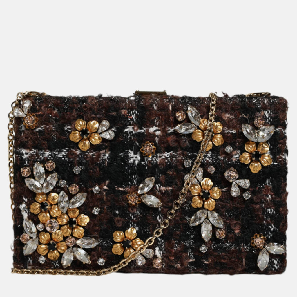 Dolce & Gabbana Floral Tweed Multicolor Fabric Clutch Crossbody Bag Dolce & Gabbana Floral Tweed Multicolor Fabric Clutch Crossbody Bag