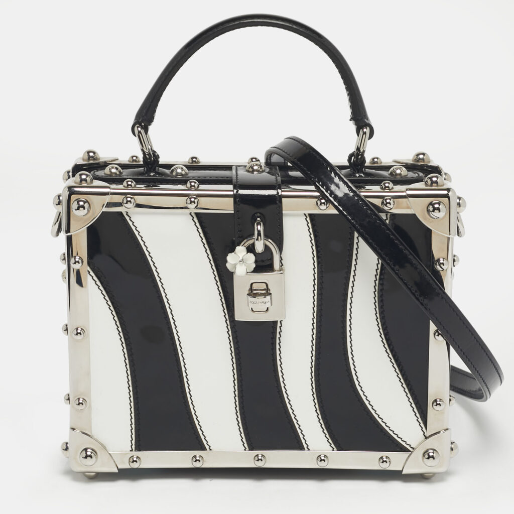 luxury-women-dolcegabbana-new-handbags-p1222072-011.jpg Dolce & Gabbana Black/White Patent Leather Dolce Box Top Handle Bag