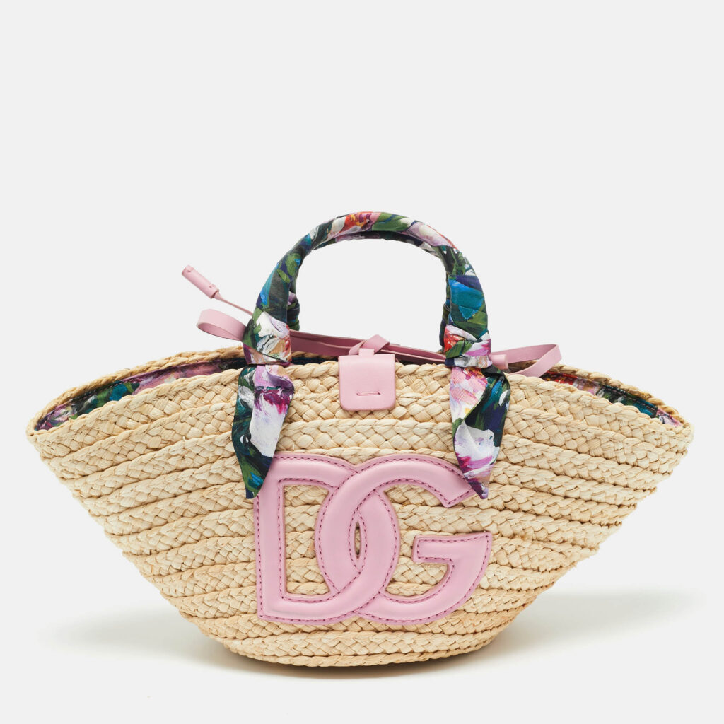 Dolce & Gabbana Pink/Natural Raffia Small Kendra Shopper Tote Dolce & Gabbana Pink/Natural Raffia Small Kendra Shopper Tote