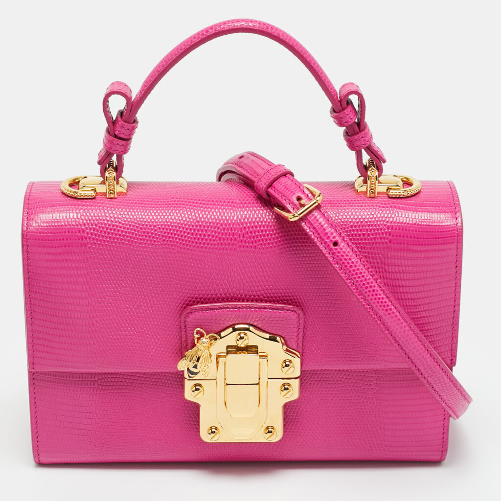 luxury-women-dolcegabbana-new-handbags-p1242289-001-1.jpg Dolce & Gabbana Pink Lizard Embossed Leather Lucia Top Handle Bag