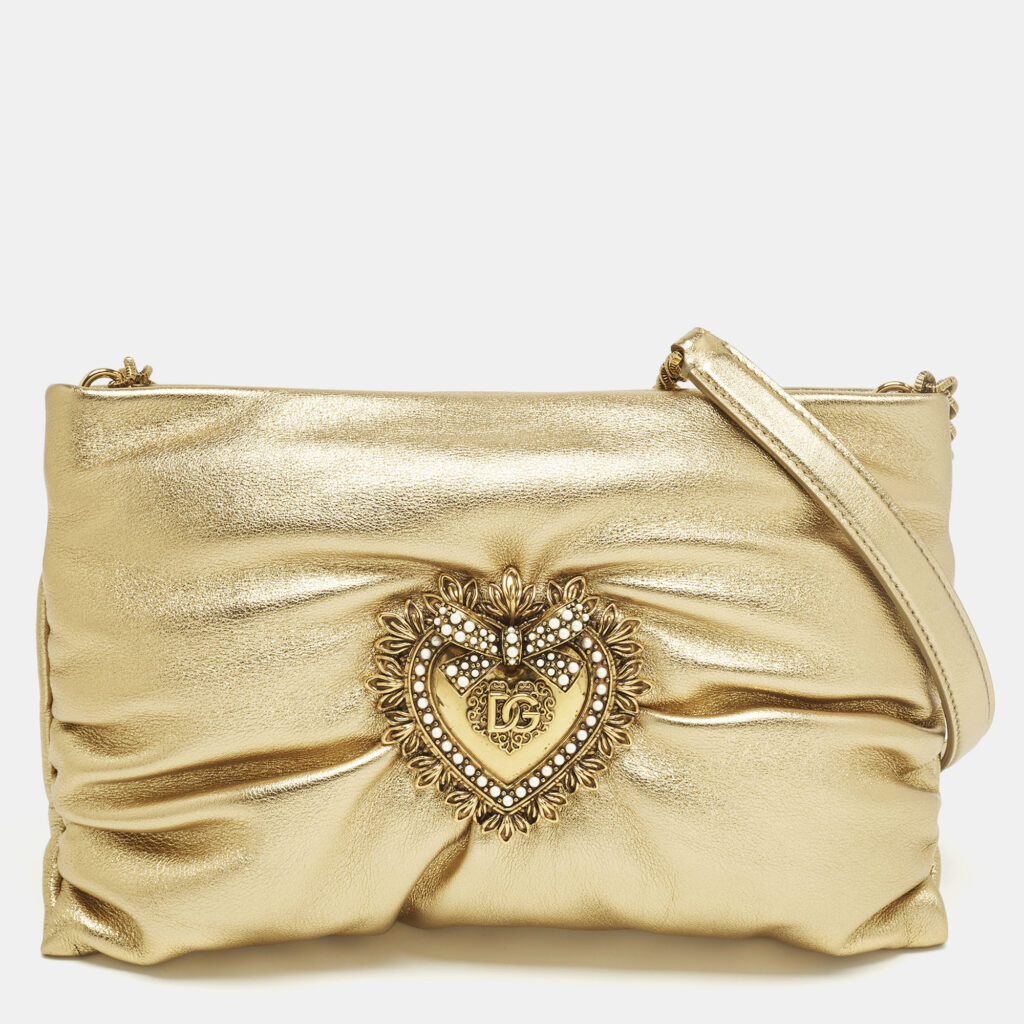Dolce & Gabbana Soft Devotion Gold Leather Shoulder Bag Dolce & Gabbana Soft Devotion Gold Leather Shoulder Bag