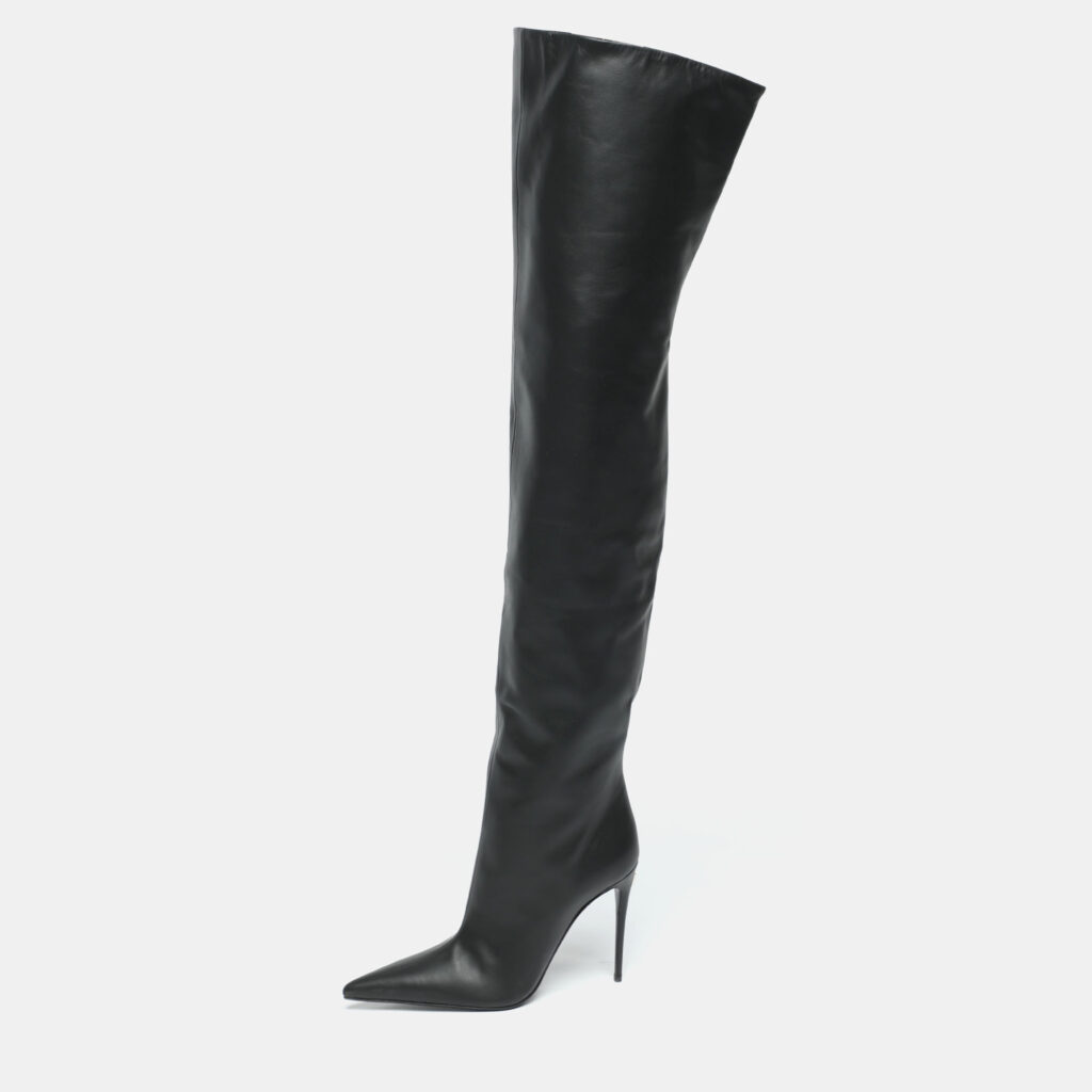 Dolce & Gabbana Black Leather Over Knee Boots with Garter Belt Size 39 Dolce & Gabbana Black Leather Over Knee Boots with Garter Belt Size 39