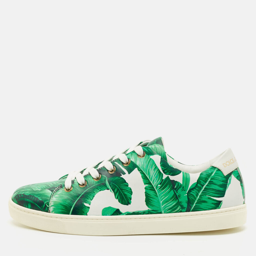 luxury-women-dolcegabbana-new-shoes-p1211172-010-1.jpg Dolce & Gabbana Green/White Leather Banana Leaf Print Low Top Sneakers Size 39