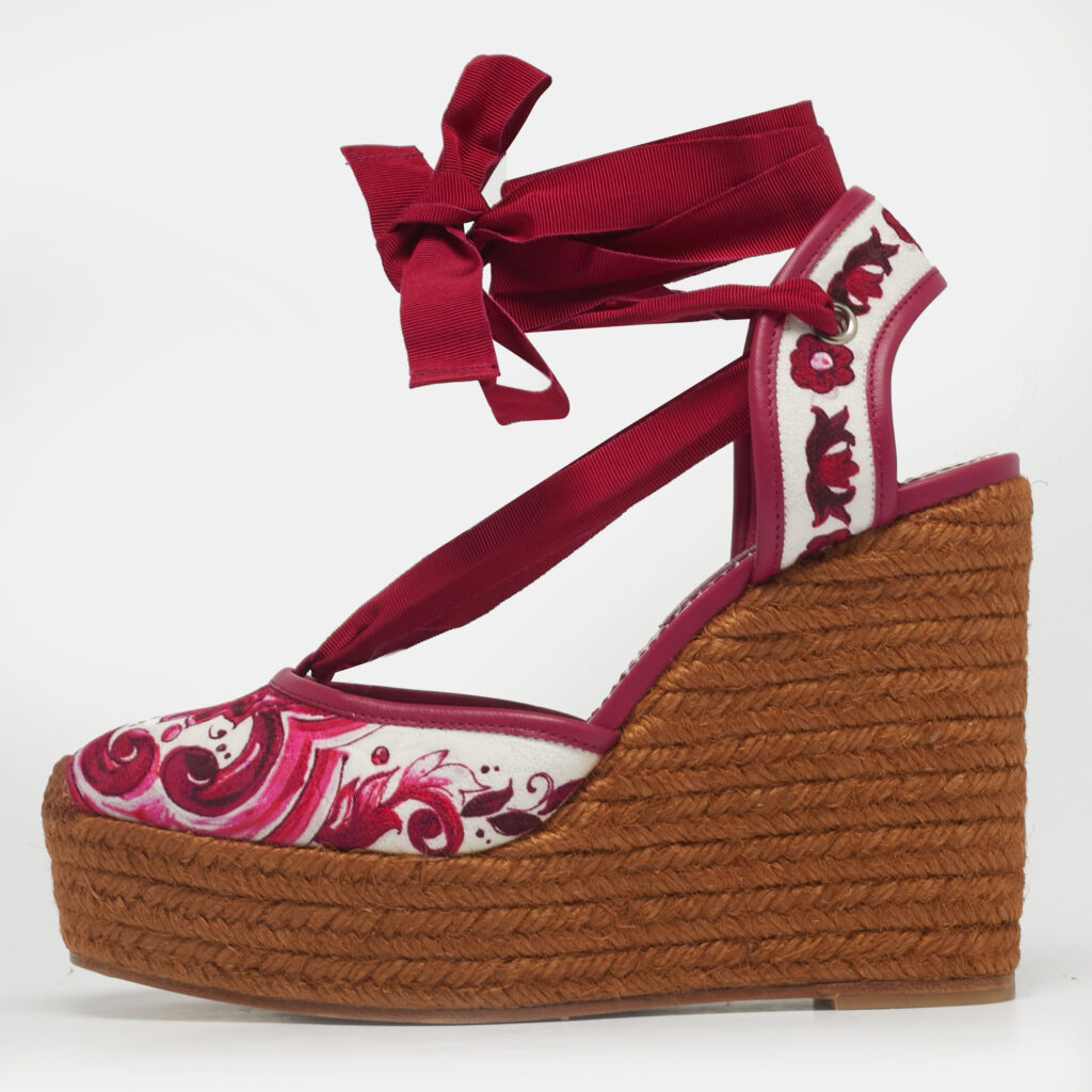 Dolce & Gabbana Multicolor Brocade Fabric Espadrille Wedge Sandals Size 39