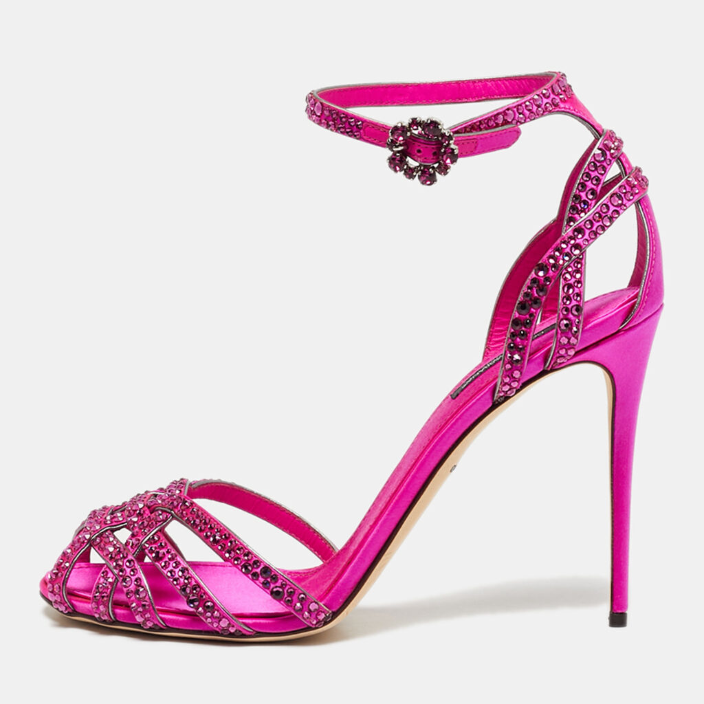 Dolce & Gabbana Pink Satin Crystal Embellished Ankle Strap Sandals Size 40 Dolce & Gabbana Pink Satin Crystal Embellished Ankle Strap Sandals Size 40