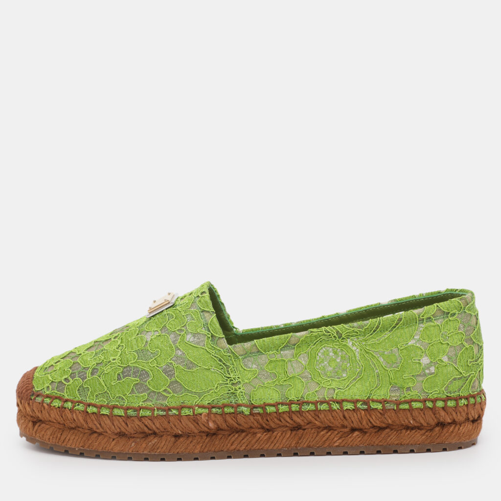 Dolce & Gabbana Taormina Size 39 Green Lace Espadrille Flats Dolce & Gabbana Taormina Size 39 Green Lace Espadrille Flats