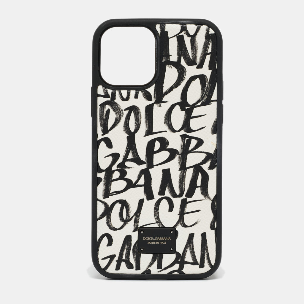 Dolce & Gabbana Black/White Graffiti Dauphine Leather iPhone 12/12 Pro Case Dolce & Gabbana Black/White Graffiti Dauphine Leather iPhone 12/12 Pro Case