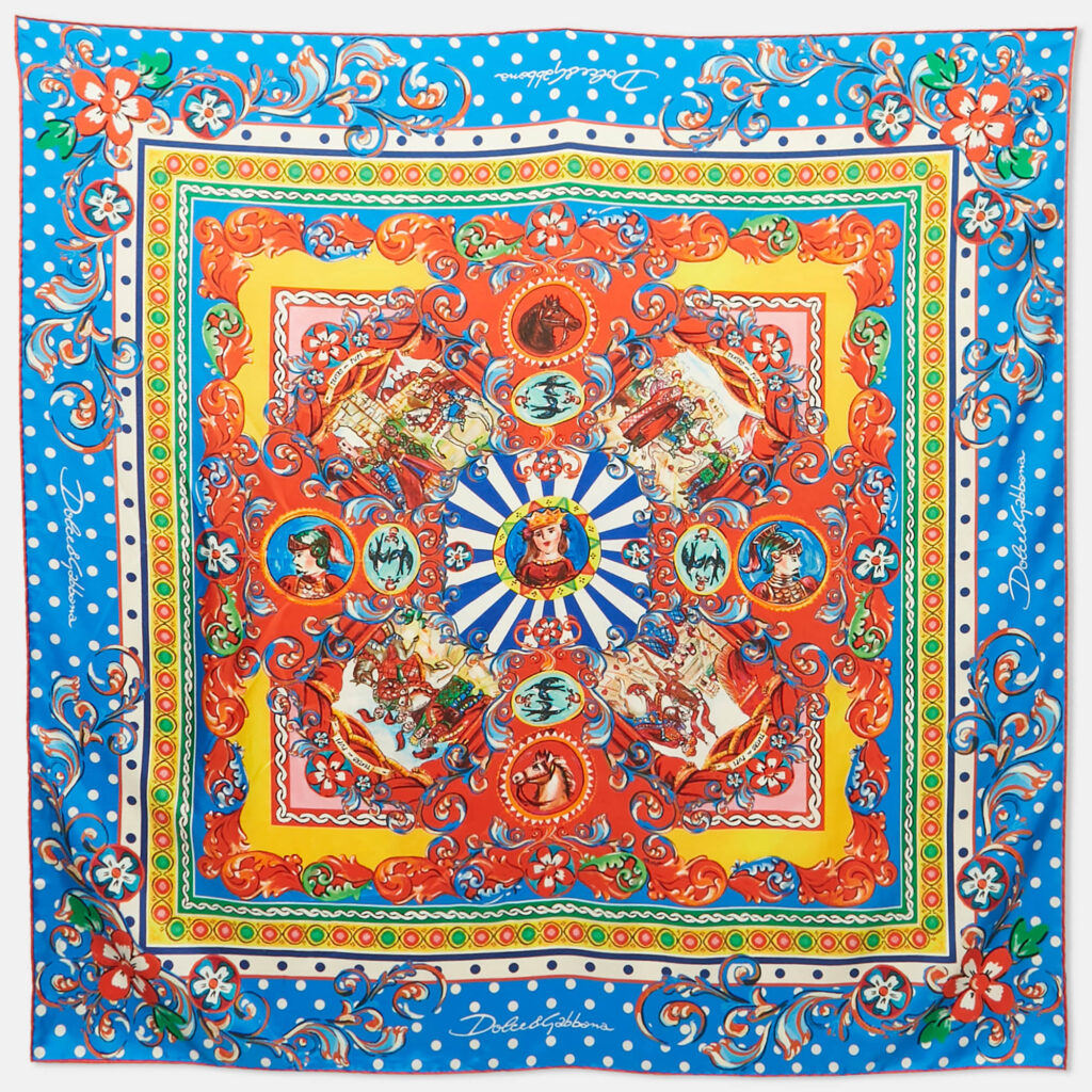 Dolce & Gabbana Multicolor Carretto Print Satin Scarf Dolce & Gabbana Multicolor Carretto Print Satin Scarf