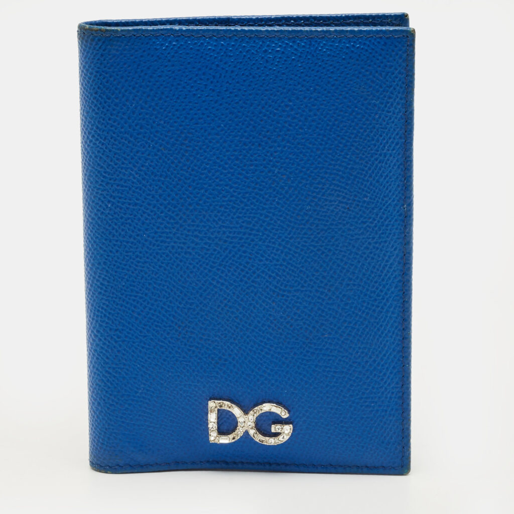 luxury-women-dolcegabbana-used-accessories-p1217431-002-1.jpg Dolce & Gabbana Blue Leather DG Crystals Bifold Passport Holder