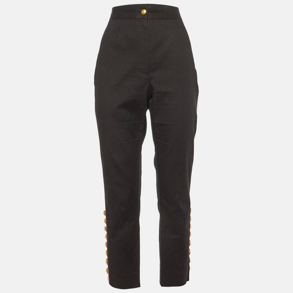Dolce & Gabbana Black Cotton Contrast Tape Detail Trousers L Dolce & Gabbana Black Cotton Contrast Tape Detail Trousers L