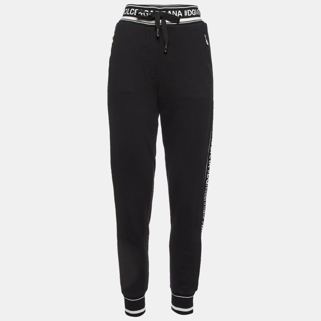 Dolce & Gabbana Black Cotton Logo Band Trim Joggers S Dolce & Gabbana Black Cotton Logo Band Trim Joggers S