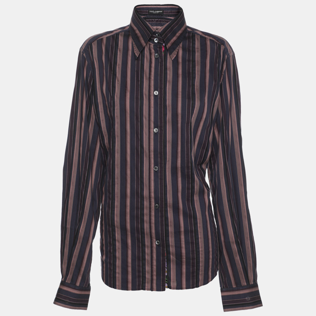 Dolce & Gabbana Purple/Navy Blue Stripe Cotton Blend Shirt L