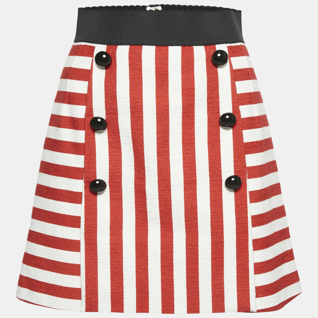 Dolce & Gabbana White/Red Slub Cotton Button Detail Mini Skirt S Dolce & Gabbana White/Red Slub Cotton Button Detail Mini Skirt S