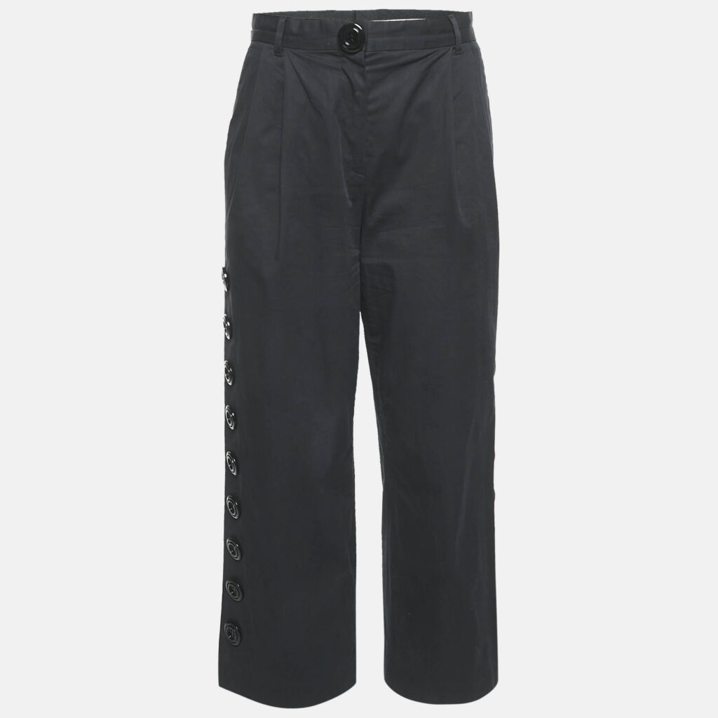luxury-women-dolcegabbana-used-clothes-p1142389-001-1.jpg Dolce & Gabbana Black Cotton Button Detail Straight Leg Trousers S