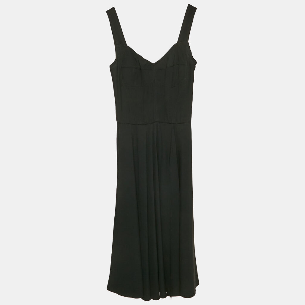 Dolce & Gabbana Black Sateen Bustier Midi Dress S Dolce & Gabbana Black Sateen Bustier Midi Dress S