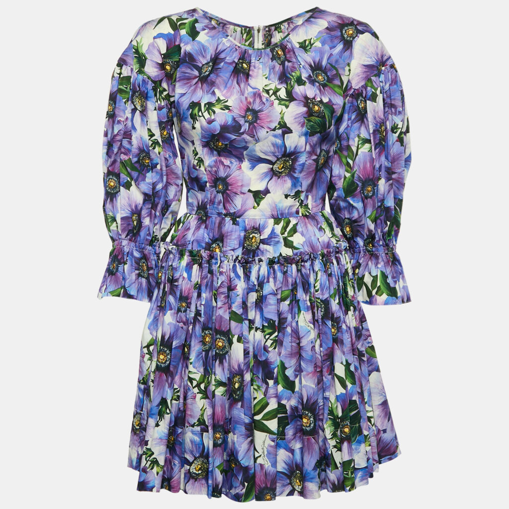 Dolce & Gabbana Purple Poppy Print Poplin Tiered Mini Dress M Dolce & Gabbana Purple Poppy Print Poplin Tiered Mini Dress M