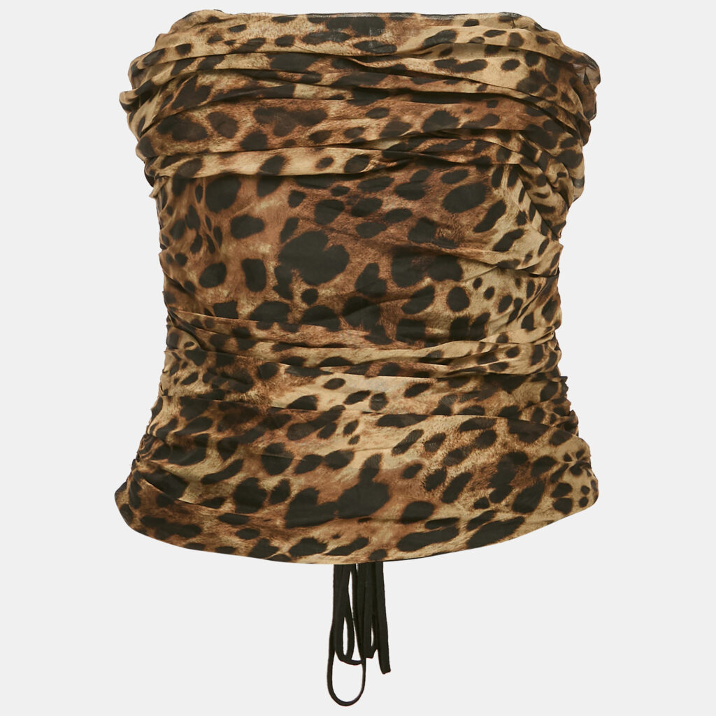 Dolce & Gabbana x Skins Brown Leopard Print Silk Lace-Up Bandeau Corset Top M Dolce & Gabbana x Skins Brown Leopard Print Silk Lace-Up Bandeau Corset Top M
