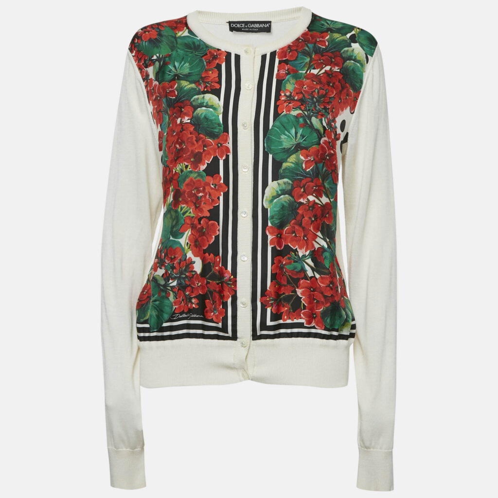 Dolce & Gabbana Cream Printed Silk Cardigan XL Dolce & Gabbana Cream Printed Silk Cardigan XL