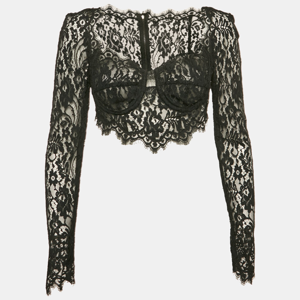 Dolce & Gabbana Black Floral Lace Sheer Bustier Crop Top M