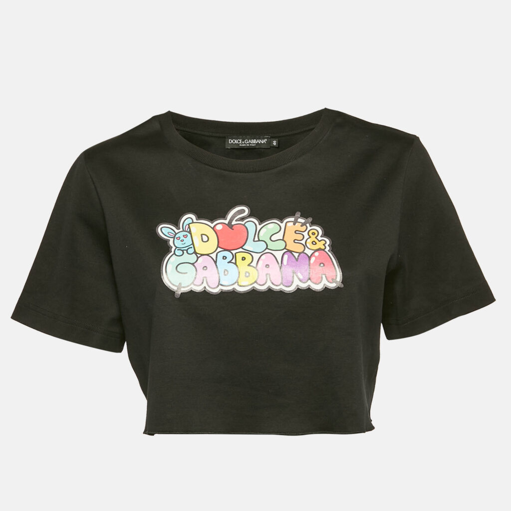 Dolce & Gabbana Black Printed Cotton Crop Top L