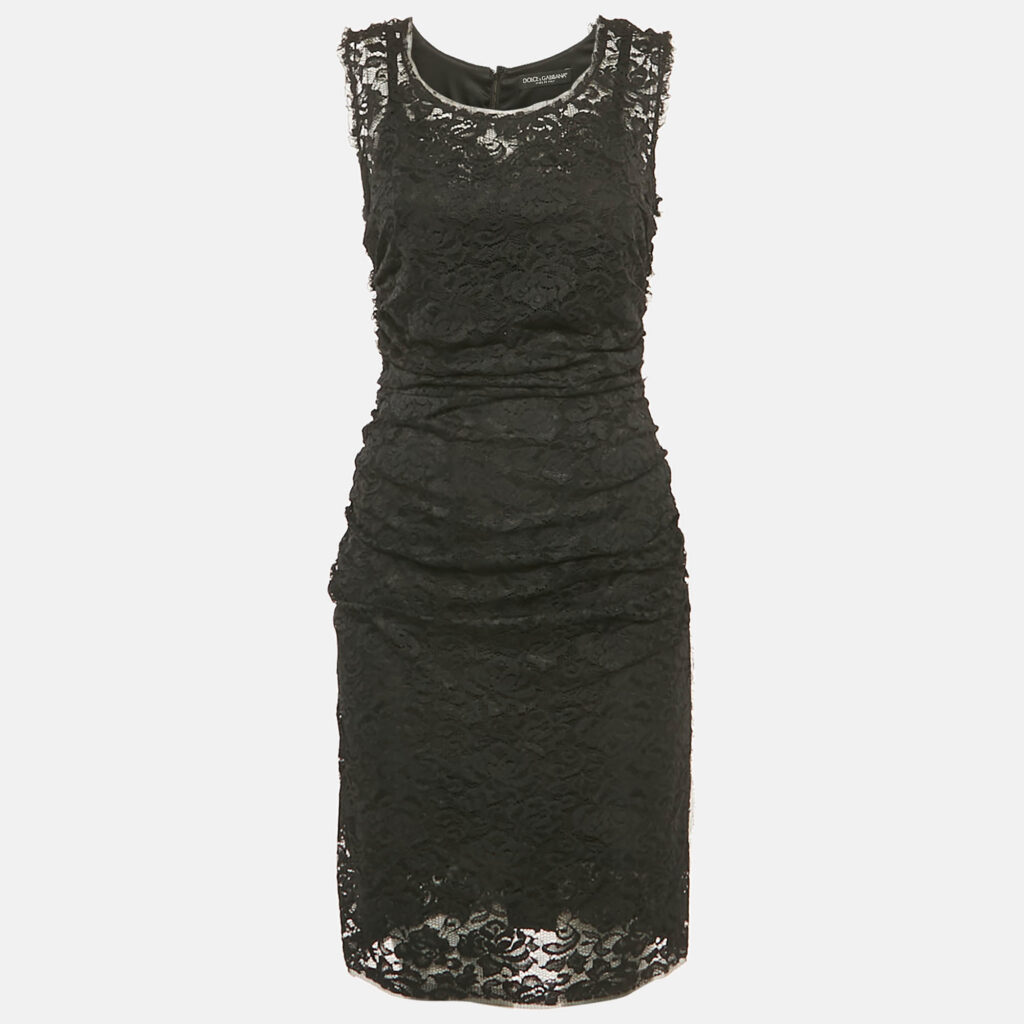 Dolce & Gabbana Black Lace Draped Sleeveless Short Dress M Dolce & Gabbana Black Lace Draped Sleeveless Short Dress M