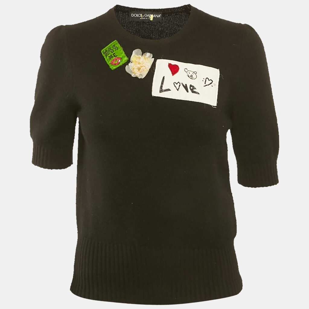 Dolce & Gabbana Black Applique Cashmere Knit Jumper S Dolce & Gabbana Black Applique Cashmere Knit Jumper S