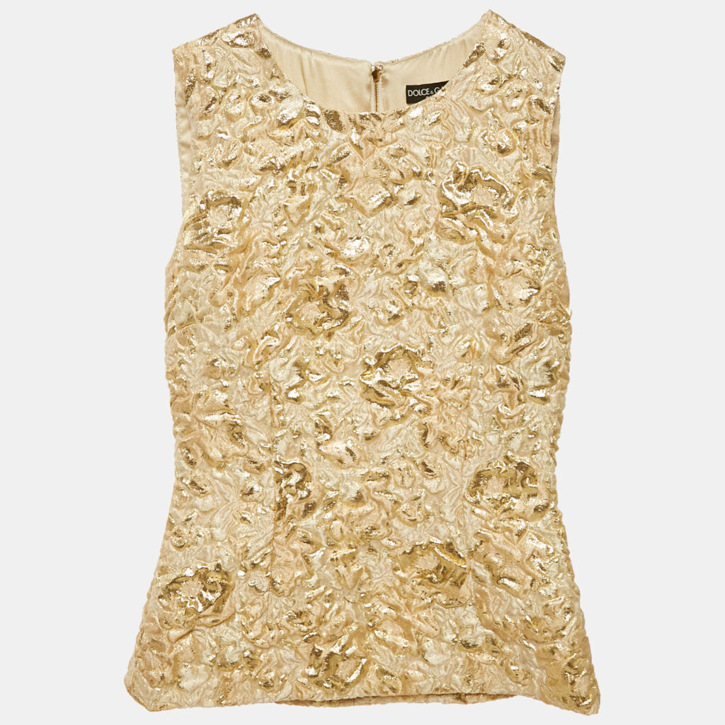 Dolce & Gabbana Gold Textured Lurex Sleeveless Blouse XS Dolce & Gabbana Gold Textured Lurex Sleeveless Blouse XS