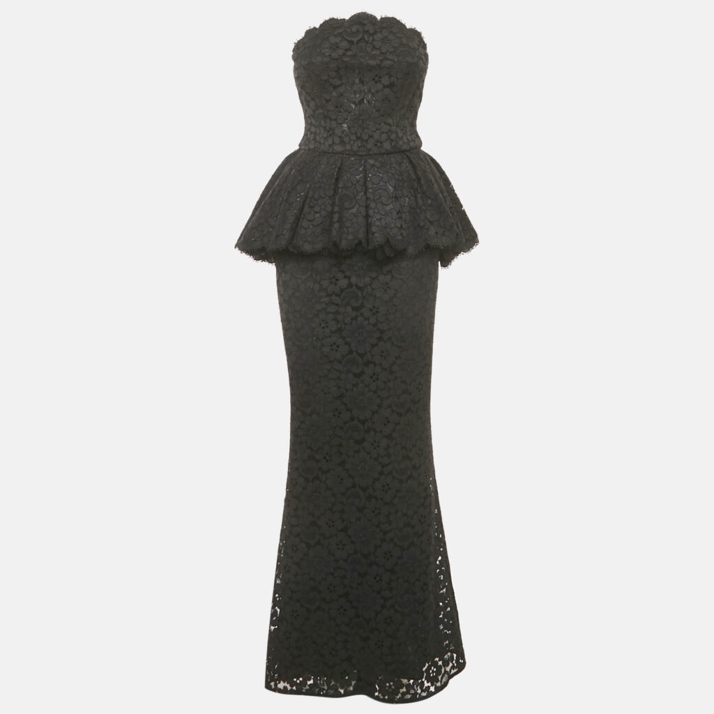 Dolce & Gabbana Black Lace Bustier Detail Strapless Maxi Dress S