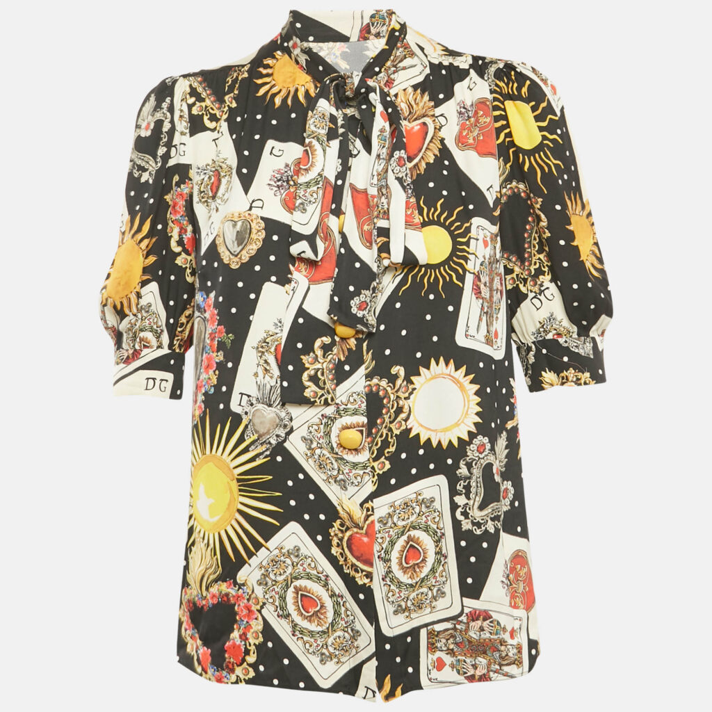 Dolce & Gabbana Black Printed Silk Blouse M