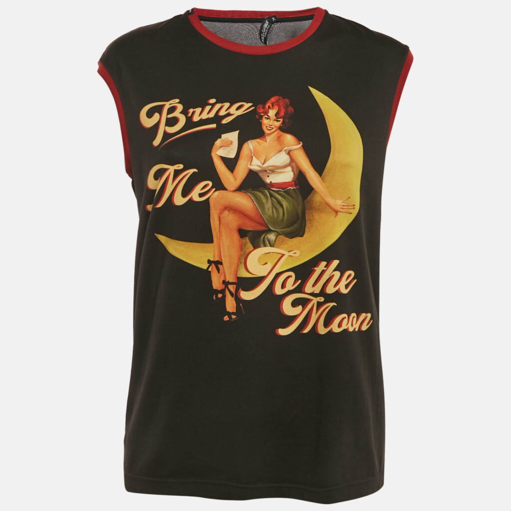 Dolce & Gabbana Black Bring Me To The Moon Print Jersey Sleeveless Top XS Dolce & Gabbana Black Bring Me To The Moon Print Jersey Sleeveless Top XS