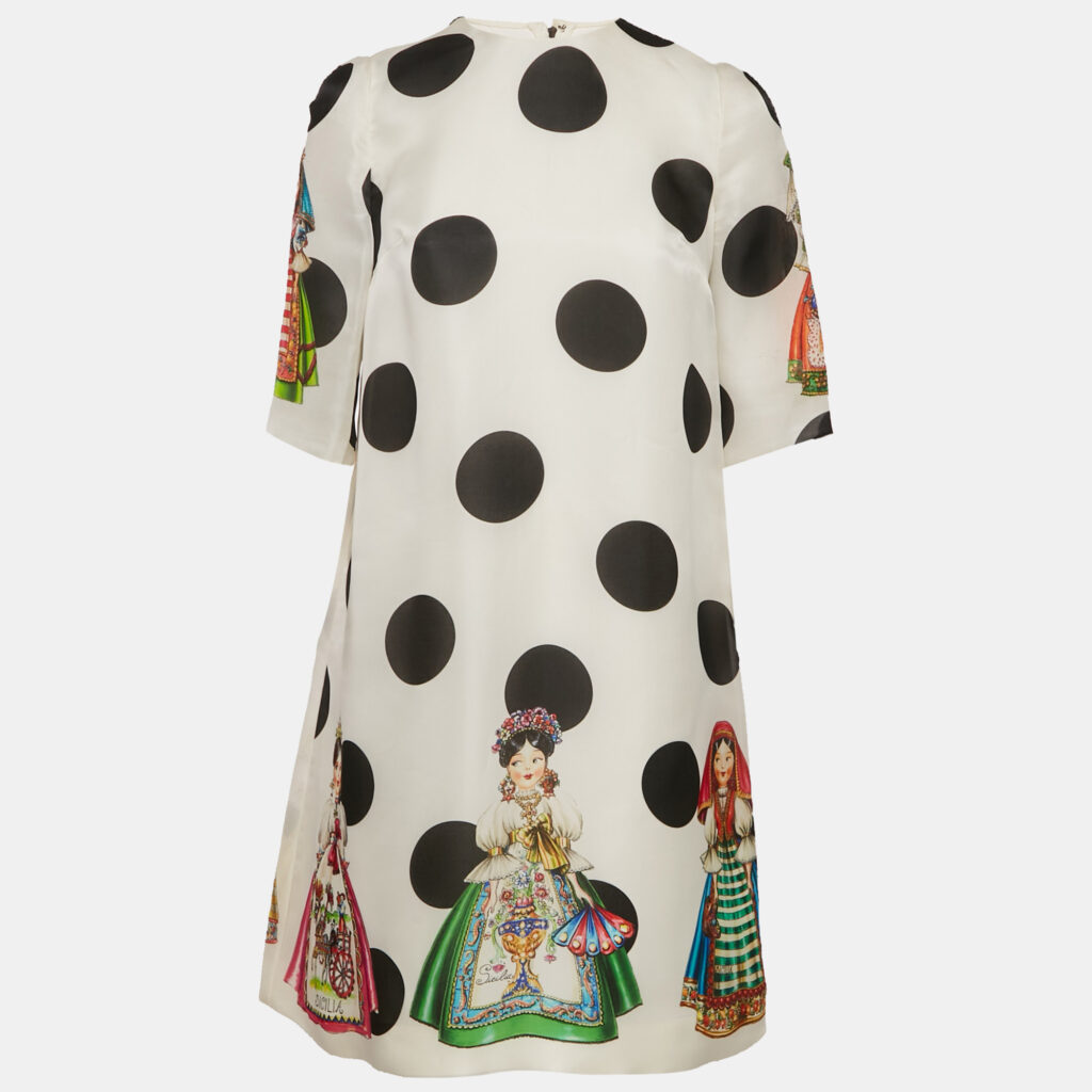 Dolce & Gabbana Napoli White Polka Dots Print Organza Shift Short Dress S Dolce & Gabbana Napoli White Polka Dots Print Organza Shift Short Dress S
