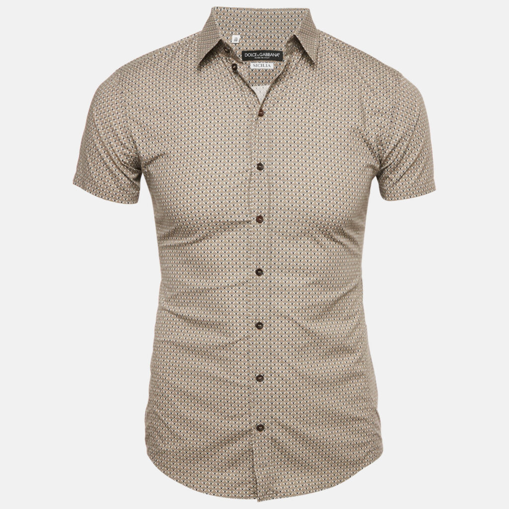 Dolce & Gabbana Beige Printed Cotton Button Front Sicilia Shirt S Dolce & Gabbana Beige Printed Cotton Button Front Sicilia Shirt S