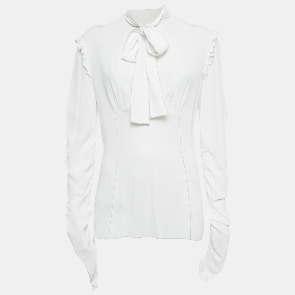 Dolce & Gabbana White Crepe Ruffled Tie-Up Detail Blouse M Dolce & Gabbana White Crepe Ruffled Tie-Up Detail Blouse M