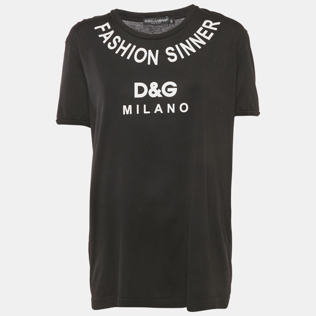 Dolce & Gabbana Black Printed Cotton Crew Neck T-Shirt M