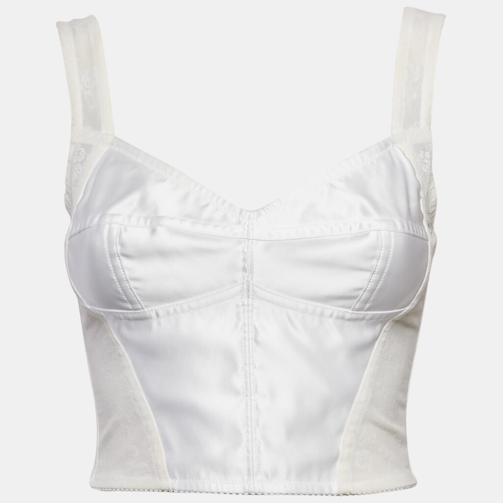 Dolce & Gabbana White Mesh and Satin Bustier Top XS