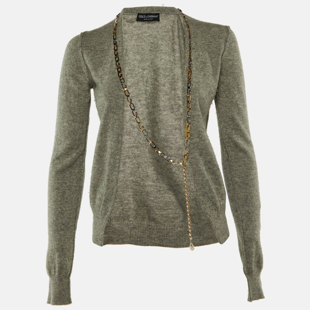 Dolce & Gabbana Grey Cashmere Chain Detail Cardigan S Dolce & Gabbana Grey Cashmere Chain Detail Cardigan S